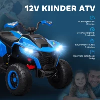 AIYAPLAY Elektroquad voor kinderen, 3-6 km/u, LED-koplamp, muziek, USB, voor 3-8 jaar, Blauw(m-4)