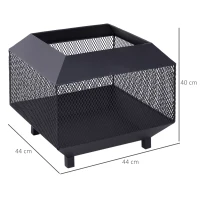 Outsunny Metal Square Fire Pit Outdoor Mesh Firepit Brazier w/ Lid, Log Grate, Poker for Backyard, Camping, Bonfire, Wood Burning Stove, 44 x 44 x 40cm, Black(m-3)