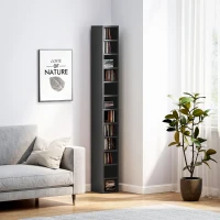 HOMCOM Rangements pour CD et DVD avec 12 compartiments, capacité max. 204 CD, 21 x 20 x 175 cm, noir(m-8)