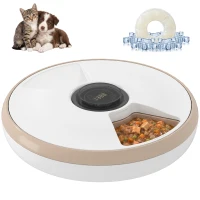 PawHut Distributeur de Nourriture pour Animaux de Compagnie Distributeur Automatique 6 portions 31,5 x 31,5 x 8,3 cm blanc(m-16)