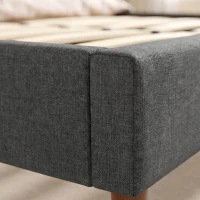 HOMCOM Cadre de Lit 140 x 200 cm avec Sommier Bois, Lit Double Rembourré en Effet Lin, Rangement au-dessous, Sans Bruit, Gris(m-10)