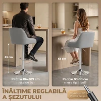 HOMCOM Set de 2 Scaune de Bar Rotative Reglabile pentru Bucătărie, Gri Deschis(m-5)
