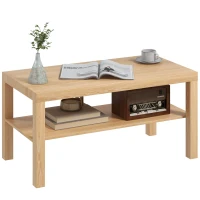 HOMCOM Table basse de salon, table d'appoint rectangulaire à 2 niveaux avec étagère de rangement, 90x45x44,5cm, bois naturel(m-11)