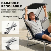 Outsunny Lettino Prendisole da Giardino Pieghevole e Regolabile con Tettuccio in Tessuto Nero, 187x58x50 cm(m-4)