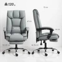 HOMCOM Silla de oficina ergonómica, sillón reclinable con reposapiés, altura ajustable, giratoria 360°, gris(m-3)