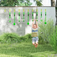AIYAPLAY Percurso de Obstáculos Ninja para Crianças 10 m kit completo de tirolesa 7 peças capacidade 50 kg, fácil de instalar, verde(m-2)