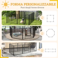 PawHut Box per Cani a 8 Pannelli Modulabili da Interno ed Esterno con 9 Picchetti, in Acciaio, 164x164x80 cm, Nero(m-4)