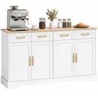 HOMCOM Sideboard Buffet Cabinet, 140 cm Kitchen Storage Cabinet with 4 Drawers, 4 Doors and 2 Adjustable Shelves, White(m-13)