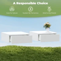 HOMCOM Floating Bedside Table Set of 2, Wall-Mounted Nightstand with High Gloss Finish & Storage Drawer, White(m-7)