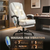 Vinsetto Fauteuil de Bureau Massant 7 Points, Chaise de Bureau Ergonomique avec Repose-pieds Rétractable, Dossier Inclinable 155°, Hauteur Réglable, Pivotant à 360°, télécommande Filaire, Blanc(m-4)
