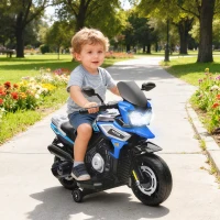 AIYAPLAY Moto elétrica infantil 6 V, carro elétrico infantil com rodas de treino, música, efeitos luminosos, azul(m-6)