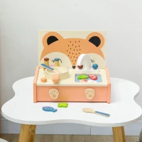 AIYAPLAY Mini-cozinha de madeira brinquedo infantil com 12 acessórios frigideira espátula condimentos frutas legumes - para 3-5 anos -(m-2)