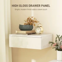 HOMCOM Floating Bedside Table Set of 2, Wall-Mounted Nightstand with High Gloss Finish & Storage Drawer, White(m-6)