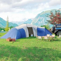 Outsunny 6-9 Man Tent with Bedrooms and Living Room, Accessories Included, Blue(m-10)