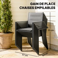 Outsunny Salon de Jardin 7 Pièces Table Extensible Aluminium 6 Chaises Empilables Textilène Rembourré 90/180 x 80 x 75 cm Gris(m-8)