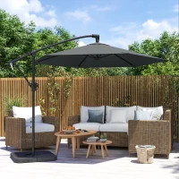 Outsunny Parasol déporté 3 m avec pied en croix et dalles lestage, parasol de jardin extérieur avec manivelle, gris foncé(m-9)