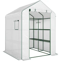 Outsunny Serre de jardin avec 1 porte 2 fenêtres étagères 3 niveaux pour Légumes Plantes Fleurs Bâche PE 140 x 143 x 190 cm blanc(m-1)