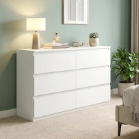 HOMCOM Kommode mit 6 Schubladen, Moderne Aufbewahrungsmöbel für das Schlafzimmer, Weiß(m-2)