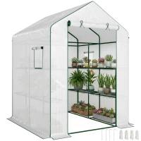 Outsunny Serre de jardin avec 1 porte 2 fenêtres étagères 3 niveaux pour Légumes Plantes Fleurs Bâche PE 140 x 143 x 190 cm blanc(m-11)