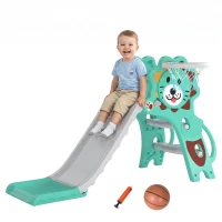 AIYAPLAY Baby Slide with Basketball Hoop, Climber, Easy to Assemble Kids Slide for Indoor Use, for Ages 18-36 Months - Blue(m-13)