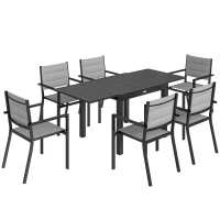 Outsunny Salon de Jardin 7 Pièces Table Extensible Aluminium 6 Chaises Empilables Textilène Rembourré 90/180 x 80 x 75 cm Gris(m-1)