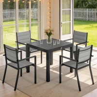 Outsunny Salon de Jardin 7 Pièces Table Extensible Aluminium 6 Chaises Empilables Textilène Rembourré 90/180 x 80 x 75 cm Gris(m-9)