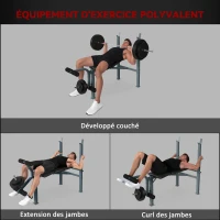 HOMCOM Banc de musculation Fitness banc d'haltérophilie entrainement complet dossier réglable curler(m-4)