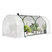 Outsunny Serre de jardin mini serre serre à tomates 2 x 1 x 0,8 m porte zippée bâche PE acier blanc(m-11)