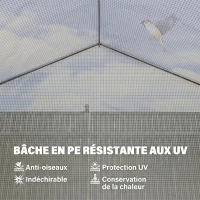 Outsunny Serre tunnel de jardin 12 m², serre de jardin tunnel avec porte et 8 fenêtres, bâche PE 140 g/m² 400 x 200 x 200cm blanc(m-6)