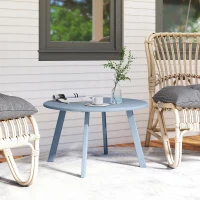 Outsunny Petite table basse ronde, table d'appoint avec patins antidérapants, cadre en métal, pour jardin, Ø 70 x 42 cm, bleu(m-11)
