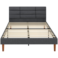 HOMCOM Polsterbett 140x200 cm mit gepolstertem Kopfteil, Unterbett-Stauraum, Holzlatten, Grau