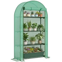 Outsunny Serre de jardin serre de balcon avec étagères à 4 niveaux, bâche en PE pour légumes, plantes,105 x 45 x 160 cm, vert(m-11)