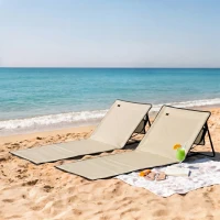 Outsunny Lot de 2 tapis de plage rembourré dossier inclinable multi-positions acier polyester beige(m-2)