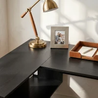 HOMCOM Bureau d'Angle, 120 x 100 x 76 cm, Bureau Informatique en L avec Plateau de Clavier, 4 Compartiments Ouverts, Noir(m-11)