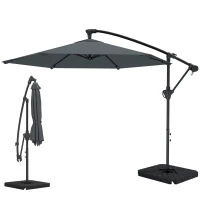 Outsunny Ombrellone a Sbalzo con Base a Croce, in Metallo e Poliestere, 302x295x242 cm, Grigio Scuro(m-11)