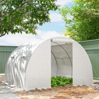 Outsunny Serre de jardin tunnel 9 m² 4 fenêtres, porte zippée enroulable châssis acier galvanisé, bâche PE 3 x 3 x 2 m blanc(m-10)