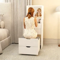 HOMCOM Tocador 3 en 1 con Espejo Abatible y Taburete, con Cajones, Blanco(m-5)