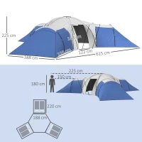 Outsunny 6-9 Man Tent with Bedrooms and Living Room, Accessories Included, Blue(m-3)