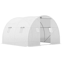 Outsunny Serre de jardin tunnel 9 m² 4 fenêtres, porte zippée enroulable châssis acier galvanisé, bâche PE 3 x 3 x 2 m blanc(m-1)