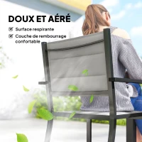 Outsunny Salon de Jardin 7 Pièces Table Extensible Aluminium 6 Chaises Empilables Textilène Rembourré 90/180 x 80 x 75 cm Gris(m-5)