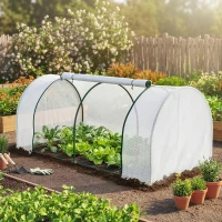 Outsunny Serre de jardin mini serre serre à tomates 2 x 1 x 0,8 m porte zippée bâche PE acier blanc(m-2)