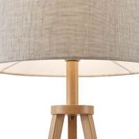HOMCOM Bedside Light, Tripod Floor Lamp with Storage Shelf and Linen Shade for Living Room, 160cm, Natural Wood Colour(m-10)