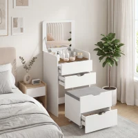 HOMCOM Tocador 3 en 1 con Espejo Abatible y Taburete, con Cajones, Blanco(m-4)
