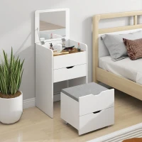 HOMCOM Tocador 3 en 1 con Espejo Abatible y Taburete, con Cajones, Blanco(m-2)