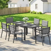 Outsunny Salon de Jardin 7 Pièces Table Extensible Aluminium 6 Chaises Empilables Textilène Rembourré 90/180 x 80 x 75 cm Gris(m-10)