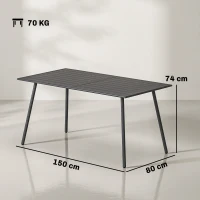 Outsunny Table à manger de jardin pour 6 personnes avec plateau à lattes pour jardin, patio, terrasse, 150 x 80 x 74 cm, gris(m-3)