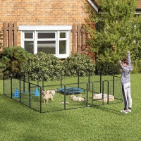 PawHut Welpenlaufstall, 16-teilig Welpenauslauf faltbar mit Tür für kleine, mittlere Hunde, 3,2 x 3,2 x 0,8 m, Grau(m-10)