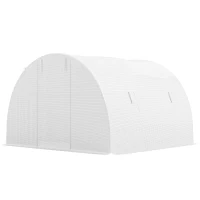 Outsunny Serre de jardin tunnel 9 m² 4 fenêtres, porte zippée enroulable châssis acier galvanisé, bâche PE 3 x 3 x 2 m blanc(m-12)