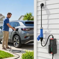HOMCOM Încărcător Mașină Electrică Type 2, 7kW, 6-32A, 8m, Priză CEE, Adaptor European, Ecran LCD, IP65, 21x8,5x5cm, Negru(m-7)