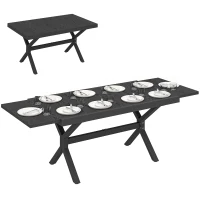 Outsunny Table de Jardin Extensible Aluminium Table de Repas Extérieure Effet Bois 8-10 Personnes 214x85x73cm Gris Anthracite(m-12)